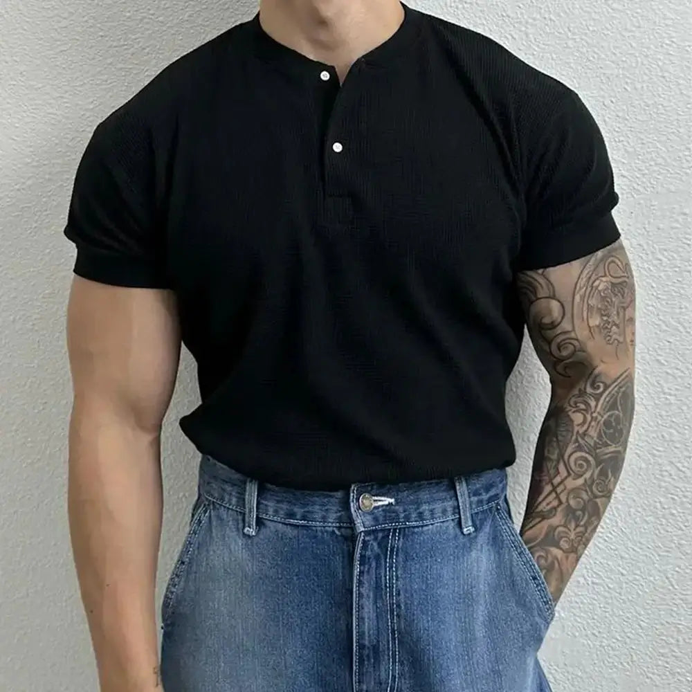 Waffle Knit Henley T-shirt - Men's Waffle Henley T-Shirt | Masculine Classic | Alex Shogun Alex Shogun Men's Clothes