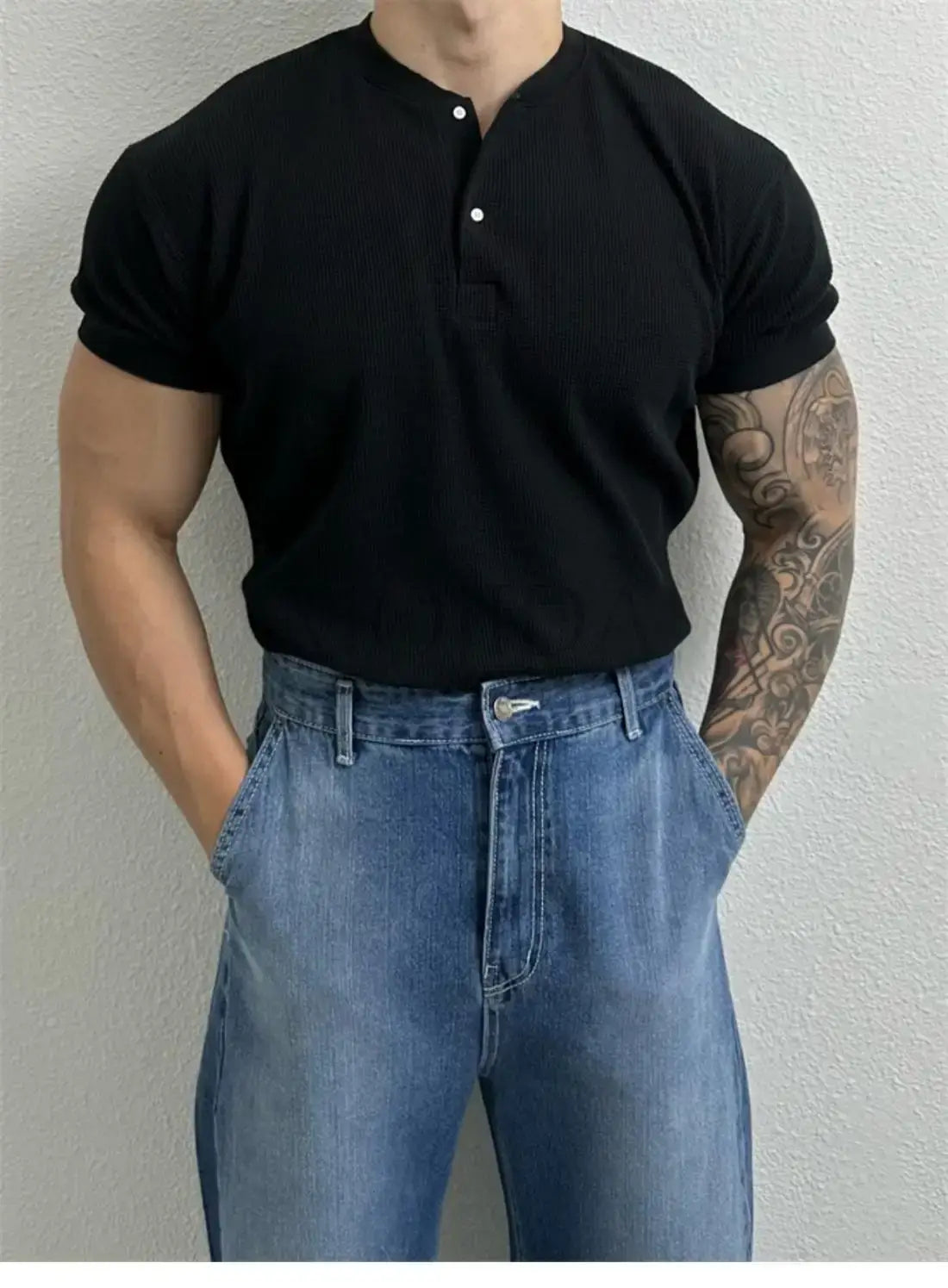 Waffle Knit Henley T-shirt - Men's Waffle Henley T-Shirt | Masculine Classic | Alex Shogun Alex Shogun Men's Clothes