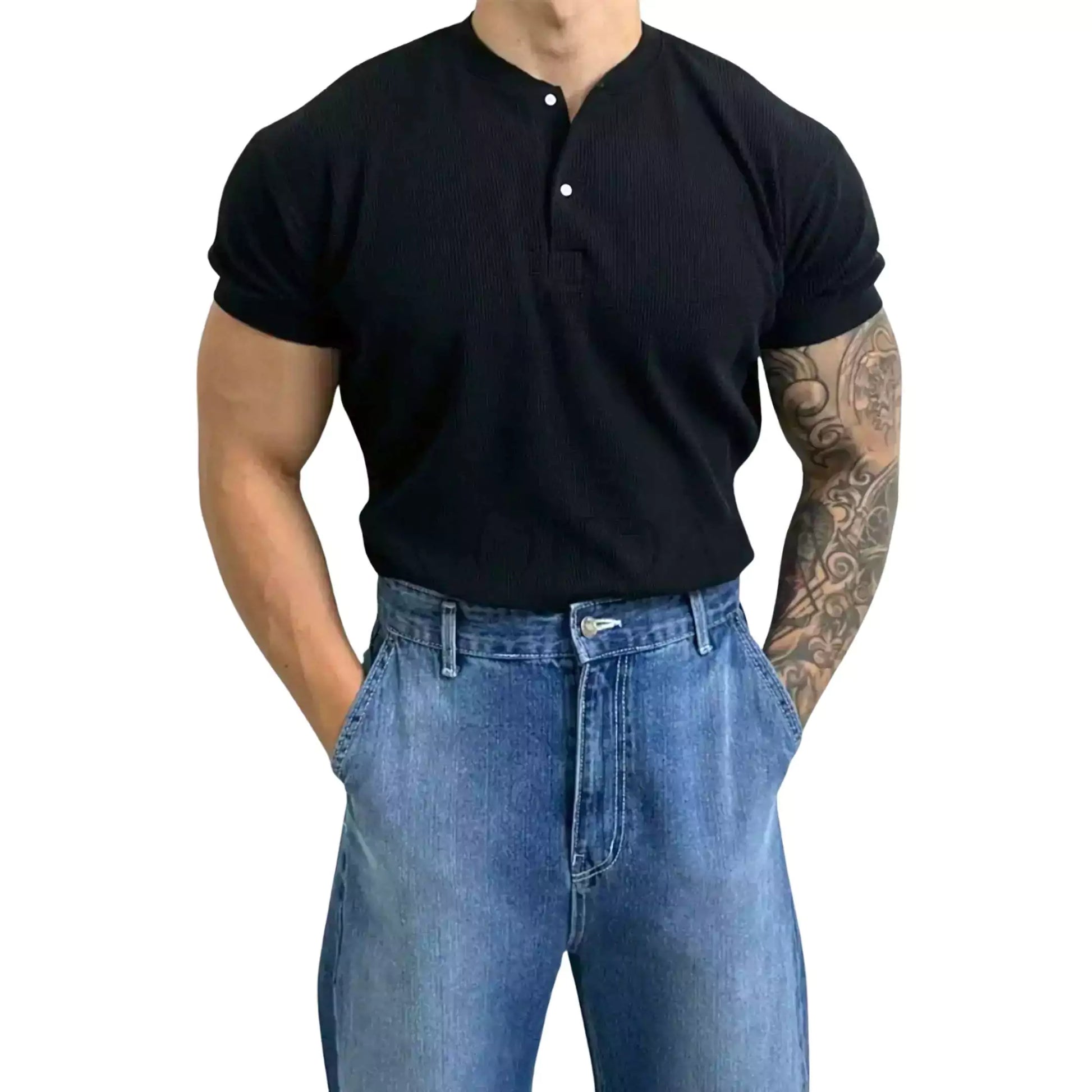 Waffle Knit Henley T-shirt - Men's Waffle Henley T-Shirt | Masculine Classic | Alex Shogun Alex Shogun Men's Clothes
