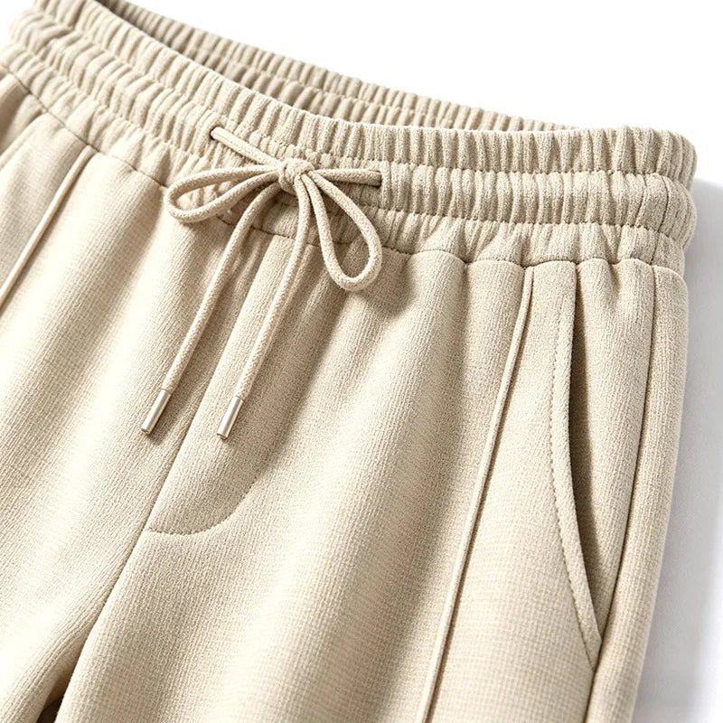 Waffle Knit Tapered Trousers — Black / White / Khaki / Wine Red - Alex Shogun Men's Clothes