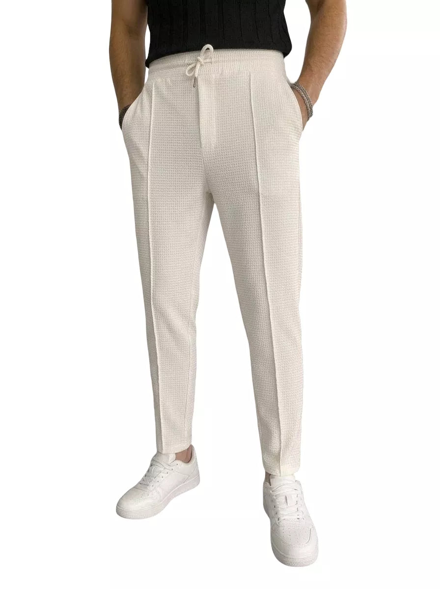 Waffle Knit Tapered Trousers — Black / White / Khaki / Wine Red - Alex Shogun Men's Clothes