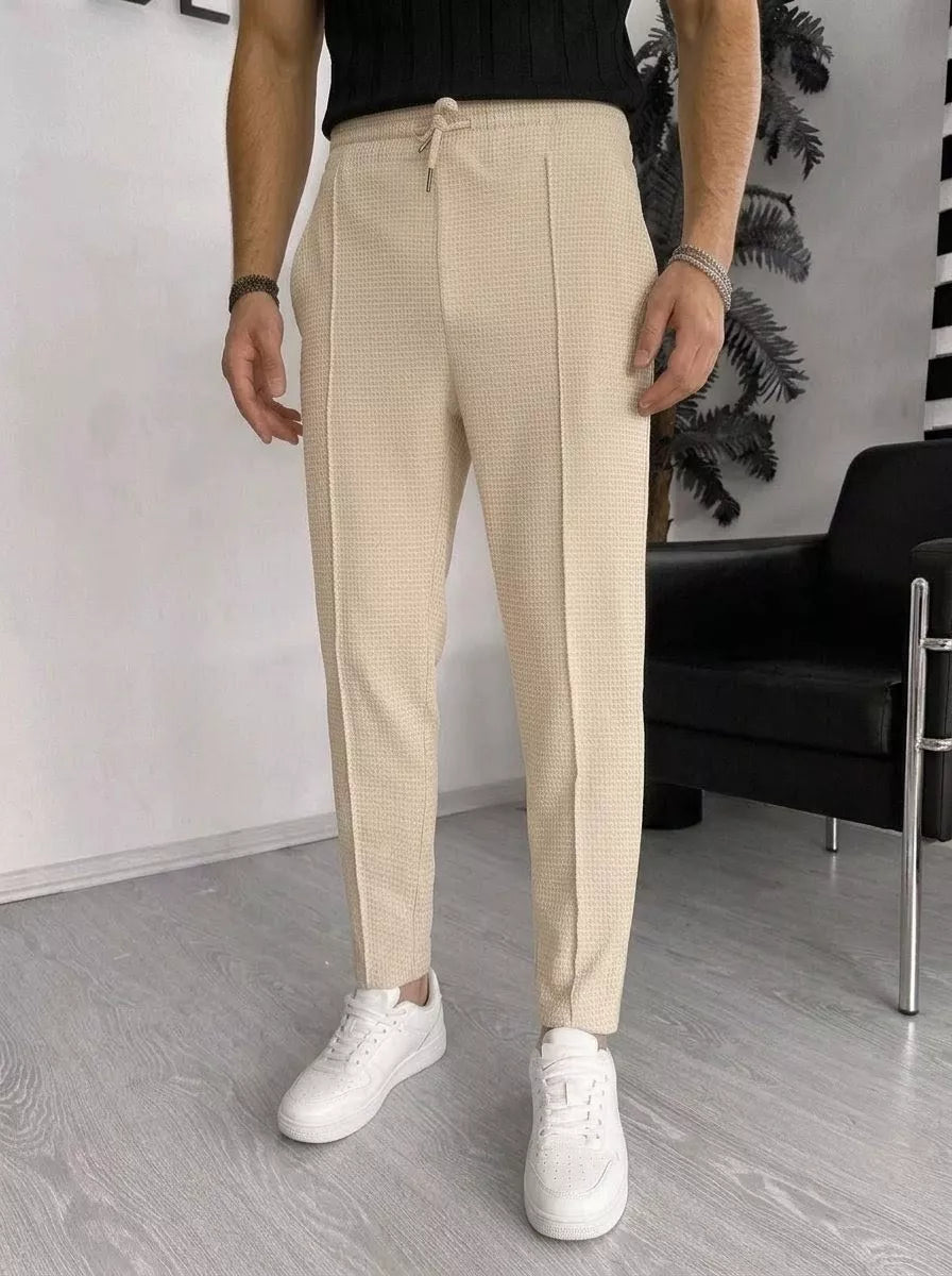 Waffle Knit Tapered Trousers — Black / White / Khaki / Wine Red - Alex Shogun Men's Clothes