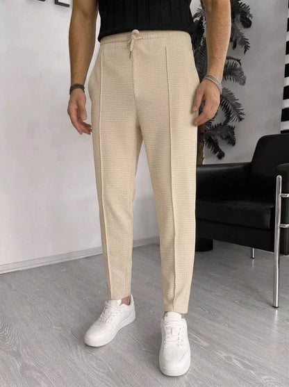 Waffle Knit Tapered Trousers — Black / White / Khaki / Wine Red - Alex Shogun Men's Clothes