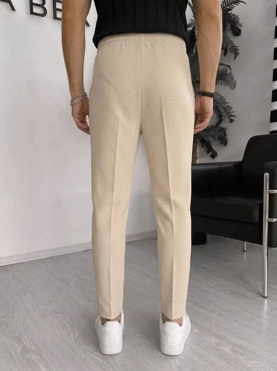 Waffle Knit Tapered Trousers — Black / White / Khaki / Wine Red - Alex Shogun Men's Clothes