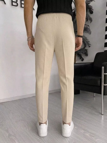 Waffle Knit Tapered Trousers — Black / White / Khaki / Wine Red - Alex Shogun Men's Clothes