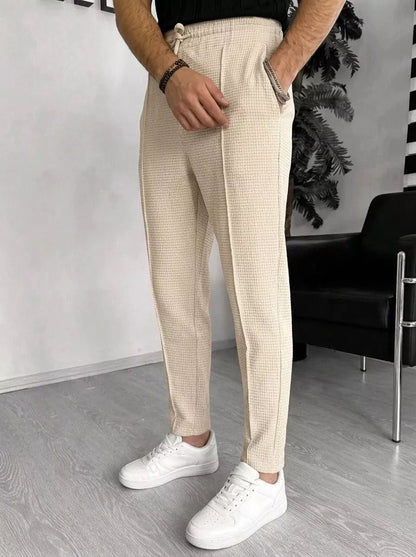 Waffle Knit Tapered Trousers — Black / White / Khaki / Wine Red - Alex Shogun Men's Clothes