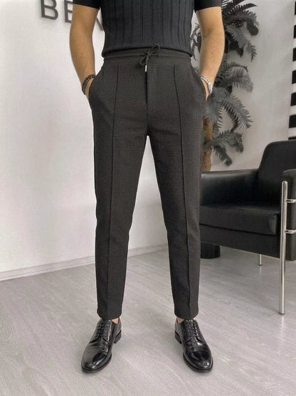 Waffle Knit Tapered Trousers — Black / White / Khaki / Wine Red - Alex Shogun Men's Clothes