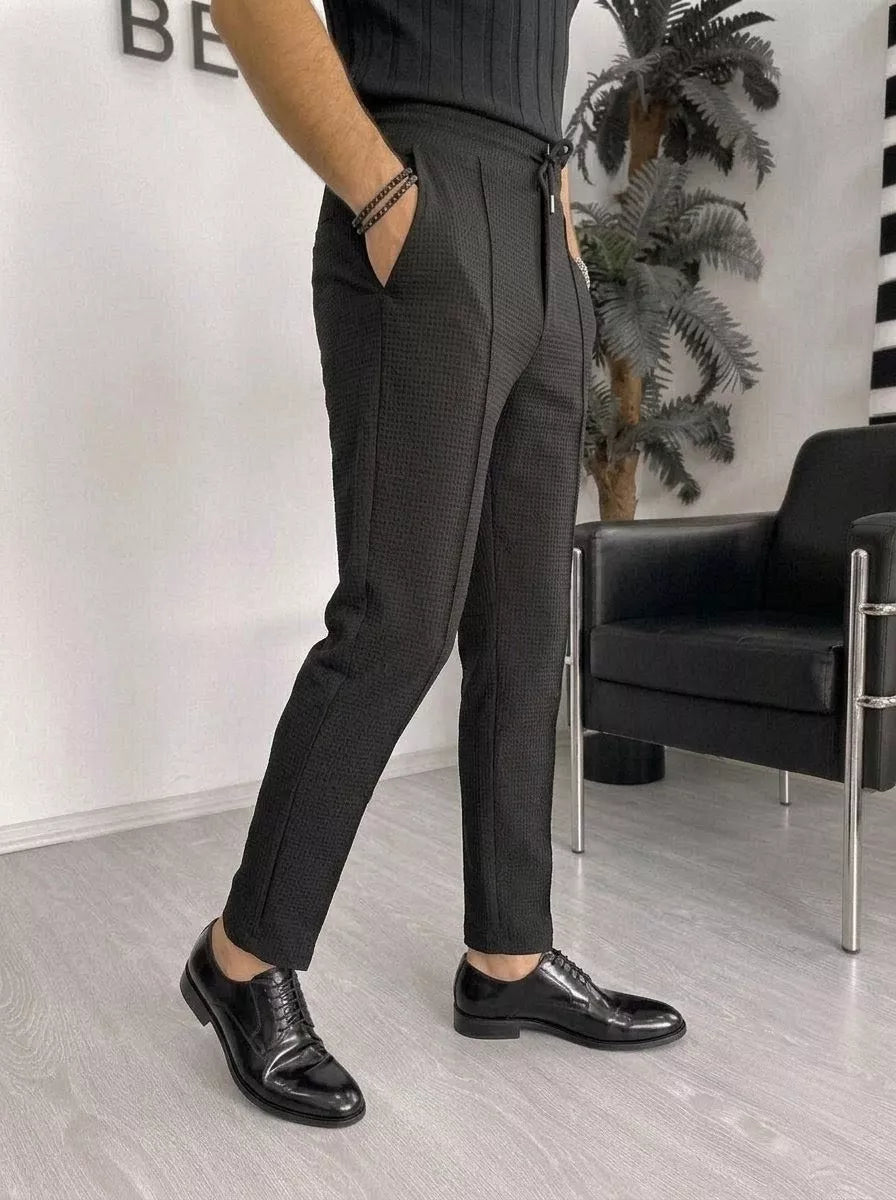 Waffle Knit Tapered Trousers — Black / White / Khaki / Wine Red - Alex Shogun Men's Clothes