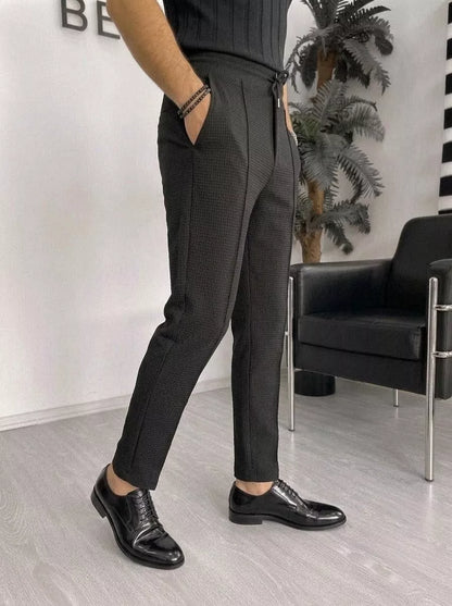 Waffle Knit Tapered Trousers — Black / White / Khaki / Wine Red - Alex Shogun Men's Clothes