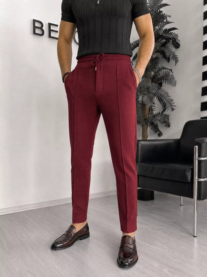 Waffle Knit Tapered Trousers — Black / White / Khaki / Wine Red - Alex Shogun Men's Clothes