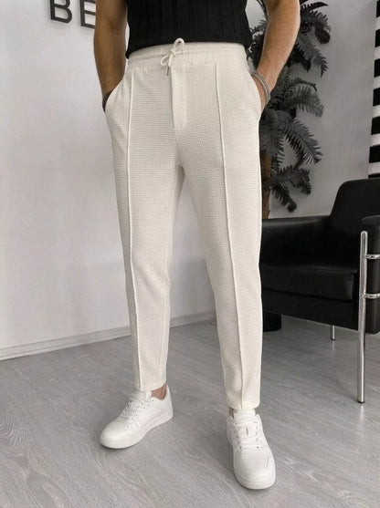 Waffle Knit Tapered Trousers — Black / White / Khaki / Wine Red - Alex Shogun Men's Clothes