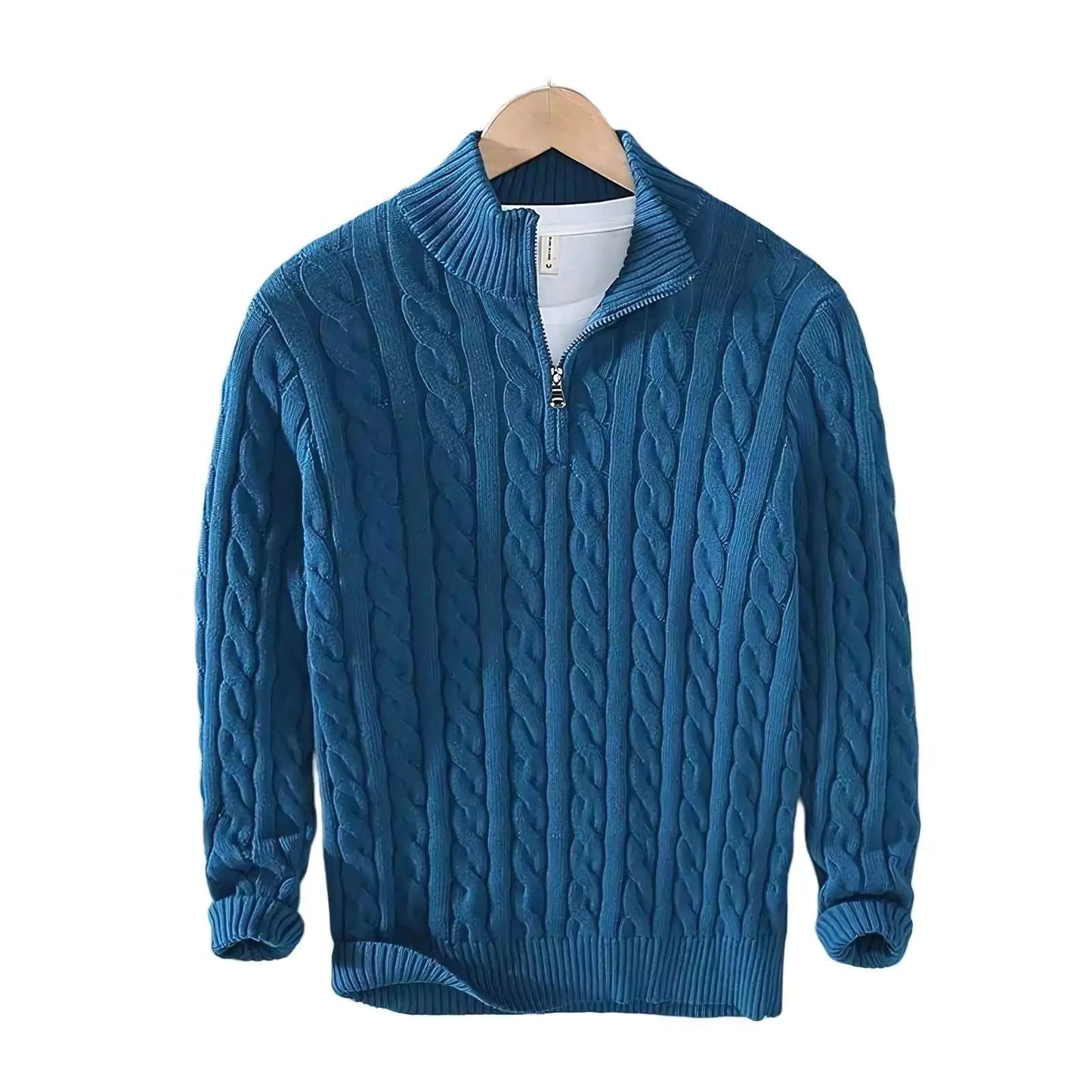 Zip-Neck Cotton Crew Sweater - Cozy Cable Knit Quarter Zip Sweater | Elevate Your Fall Style Alex Shogun Men's Clothes