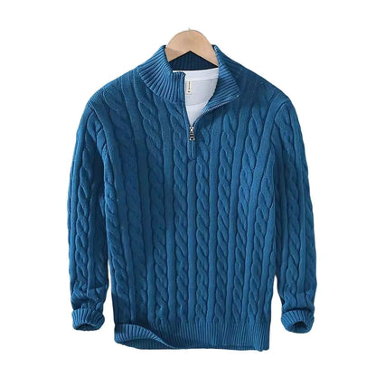 Zip-Neck Cotton Crew Sweater - Cozy Cable Knit Quarter Zip Sweater | Elevate Your Fall Style Alex Shogun Men's Clothes