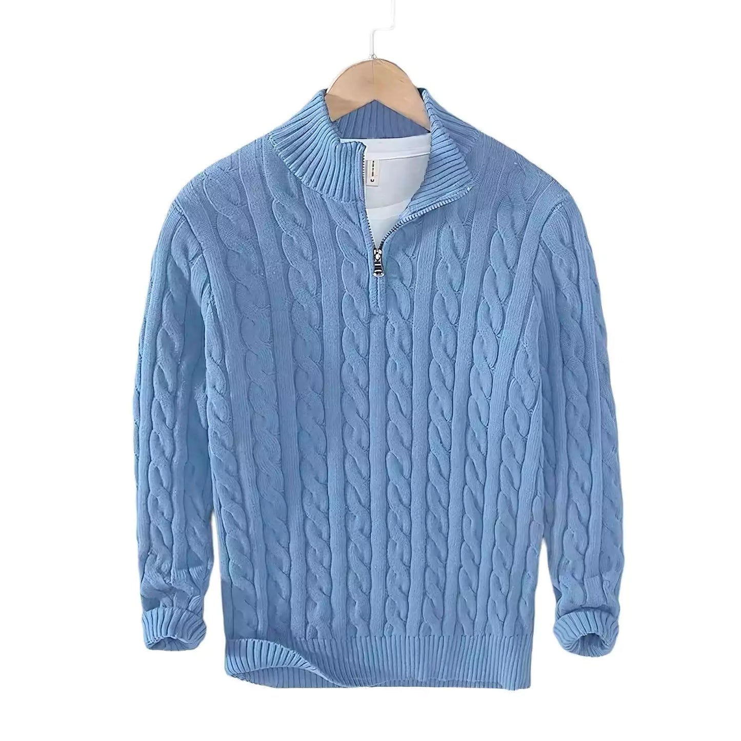 Zip-Neck Cotton Crew Sweater - Cozy Cable Knit Quarter Zip Sweater | Elevate Your Fall Style Alex Shogun Men's Clothes