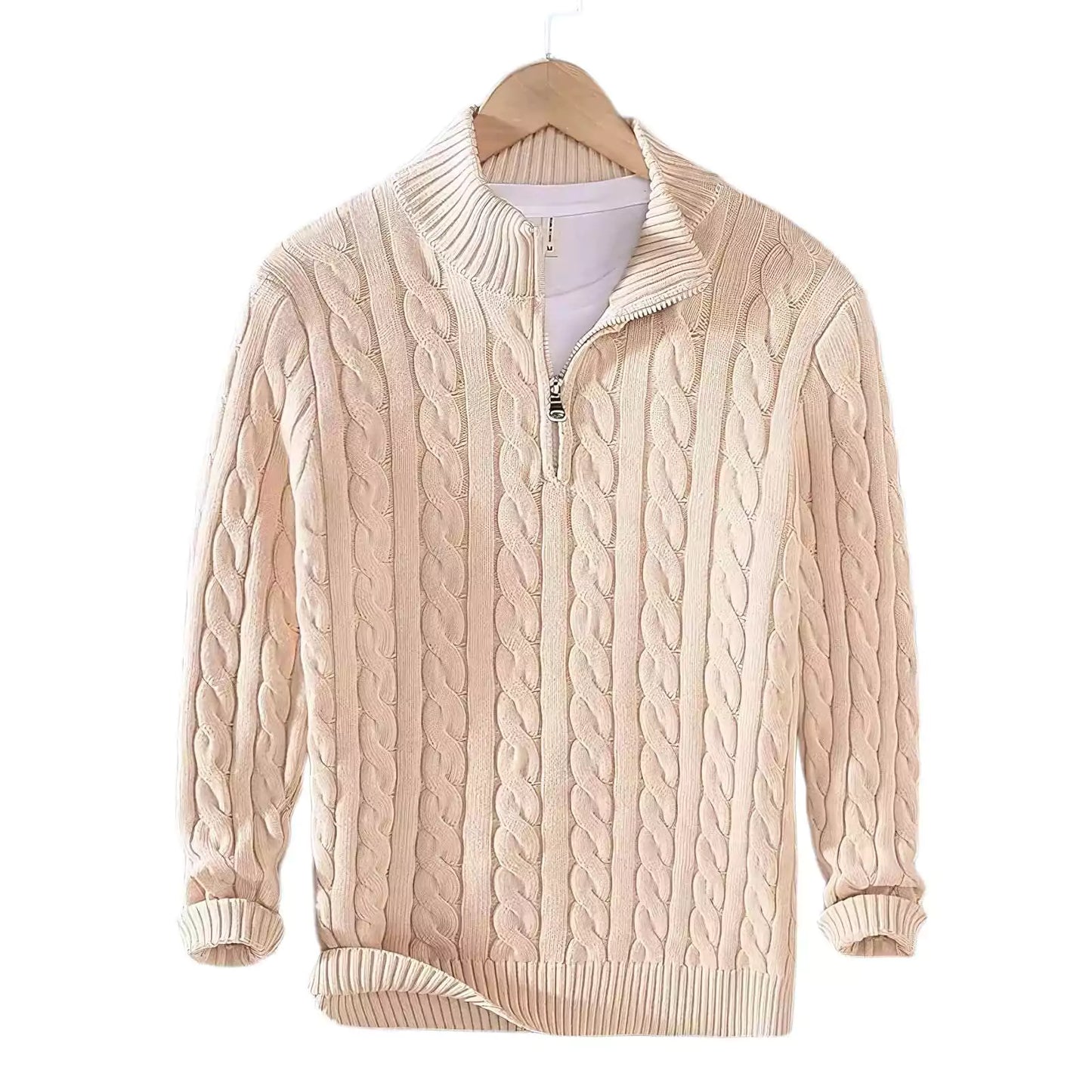 Zip-Neck Cotton Crew Sweater - Cozy Cable Knit Quarter Zip Sweater | Elevate Your Fall Style Alex Shogun Men's Clothes