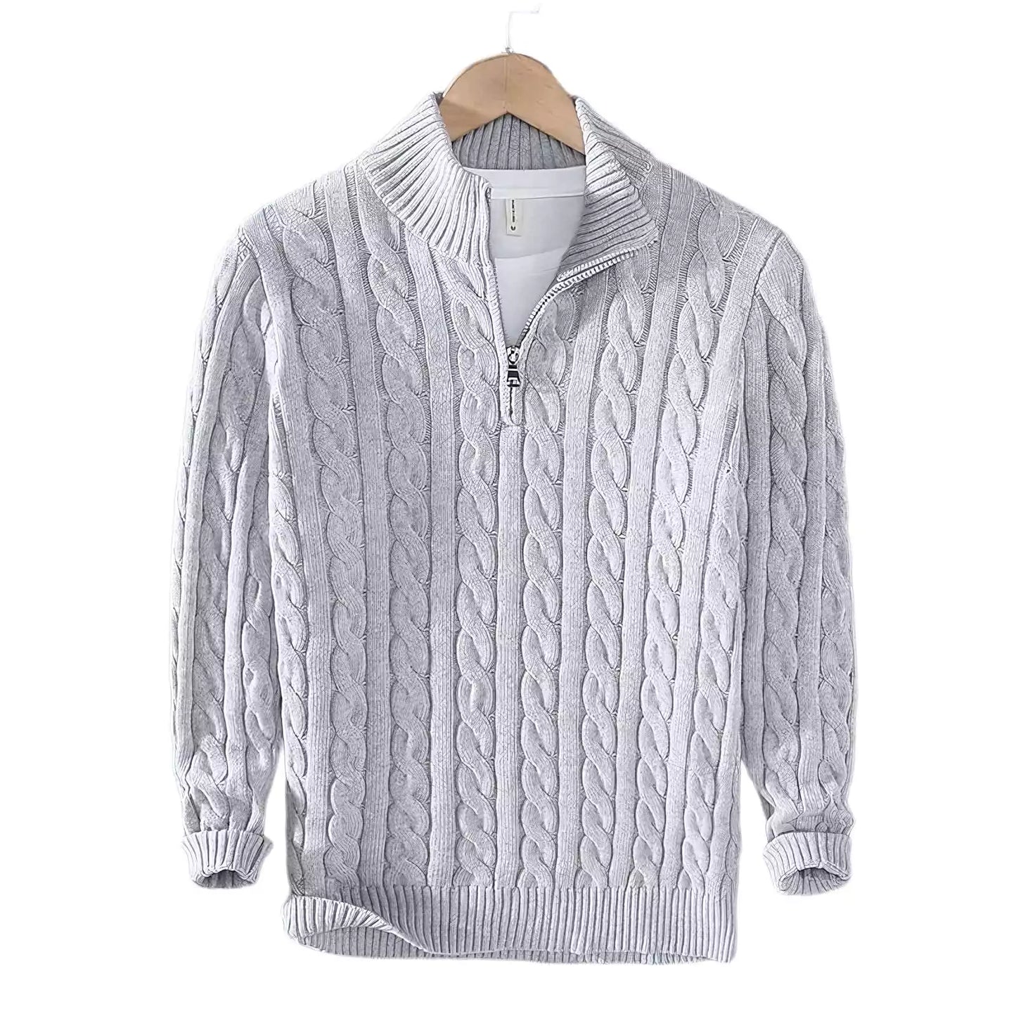 Zip-Neck Cotton Crew Sweater - Cozy Cable Knit Quarter Zip Sweater | Elevate Your Fall Style Alex Shogun Men's Clothes