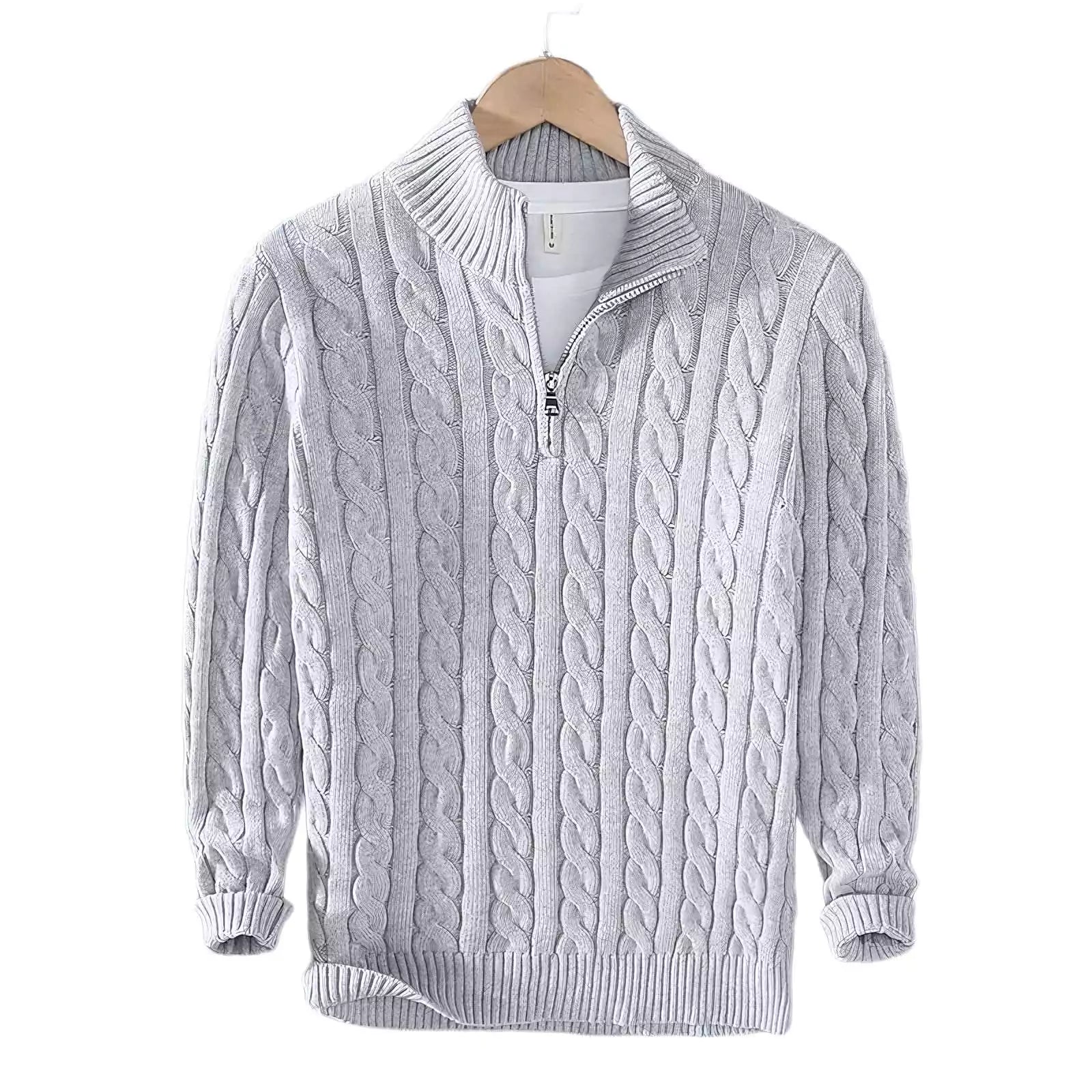 Zip-Neck Cotton Crew Sweater - Cozy Cable Knit Quarter Zip Sweater | Elevate Your Fall Style Alex Shogun Men's Clothes