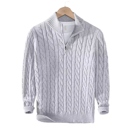 Zip-Neck Cotton Crew Sweater - Cozy Cable Knit Quarter Zip Sweater | Elevate Your Fall Style Alex Shogun Men's Clothes