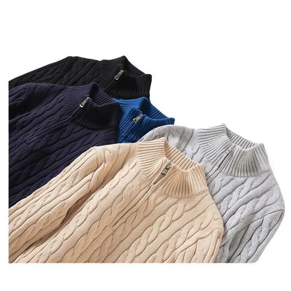 Zip-Neck Cotton Crew Sweater - Cozy Cable Knit Quarter Zip Sweater | Elevate Your Fall Style Alex Shogun Men's Clothes