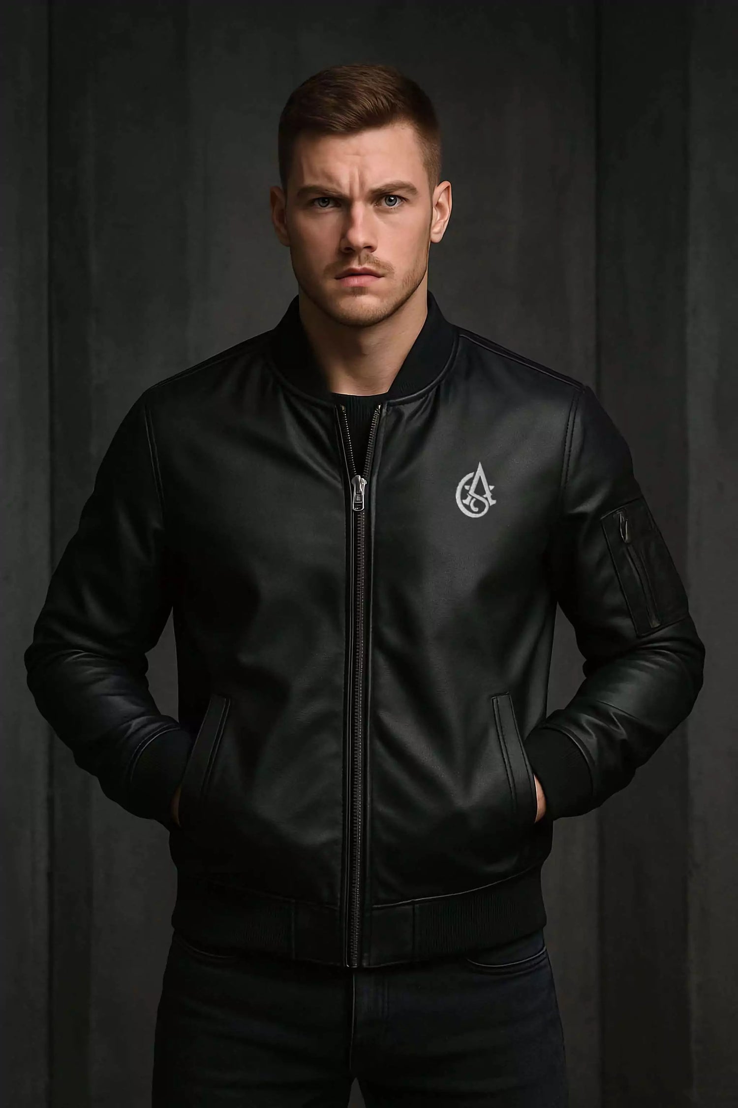 Dark Emblem Leather Bomber - Mens Leather Bomber Jacket – Dark Emblem by Alex Shogun Alex Shogun Men's Clothes