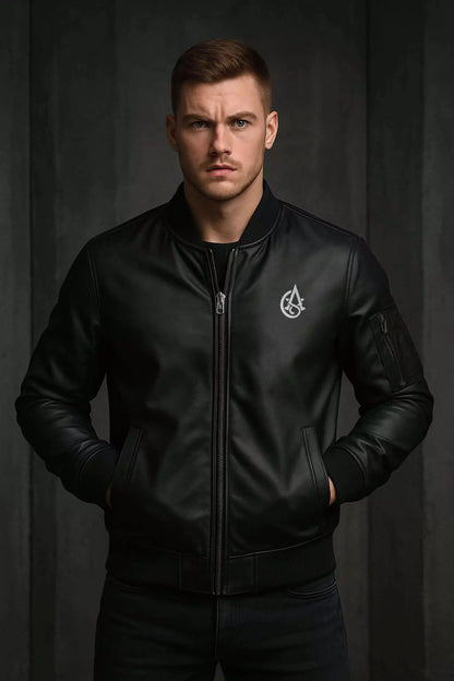 Dark Emblem Leather Bomber - Mens Leather Bomber Jacket – Dark Emblem by Alex Shogun Alex Shogun Men's Clothes