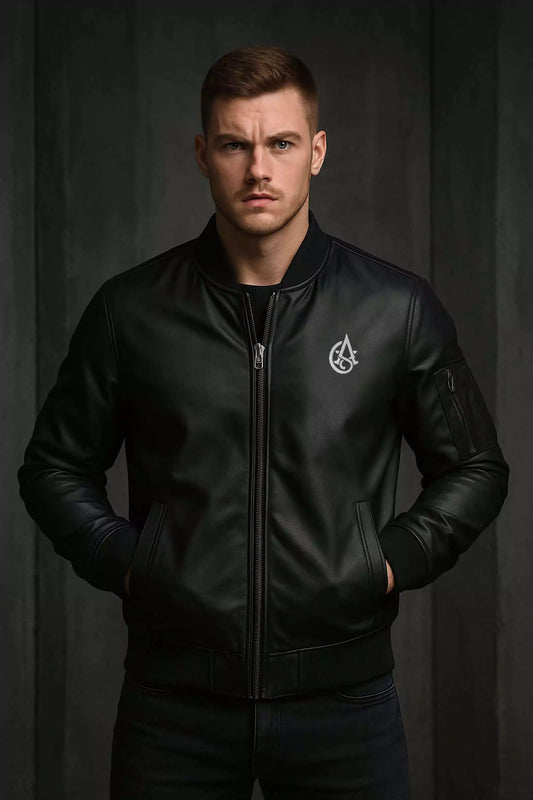 Dark Emblem Leather Bomber - Mens Leather Bomber Jacket – Dark Emblem by Alex Shogun Alex Shogun Men's Clothes