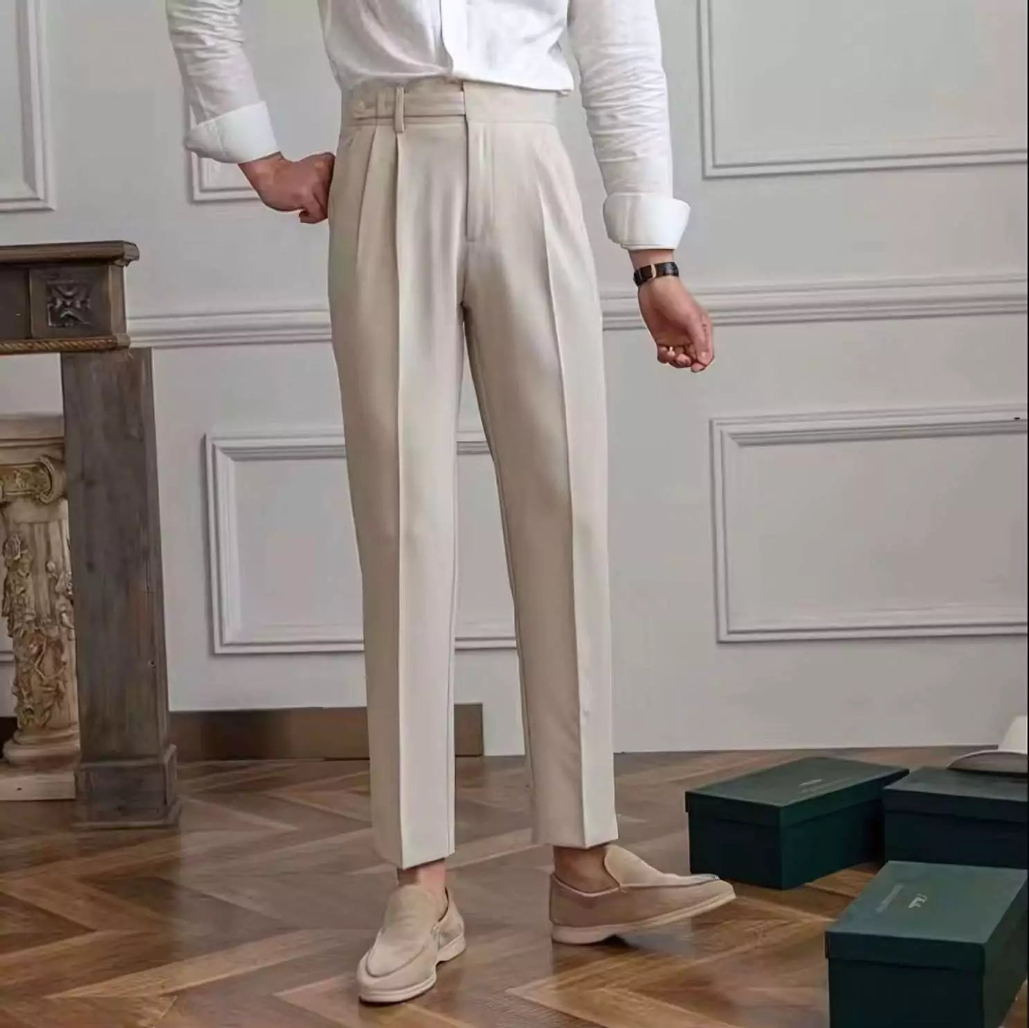 High-Waist Sterling Trouser - High-Waist Sterling Trouser: Classic Pleated Trousers for Men Alex Shogun Men's Clothes