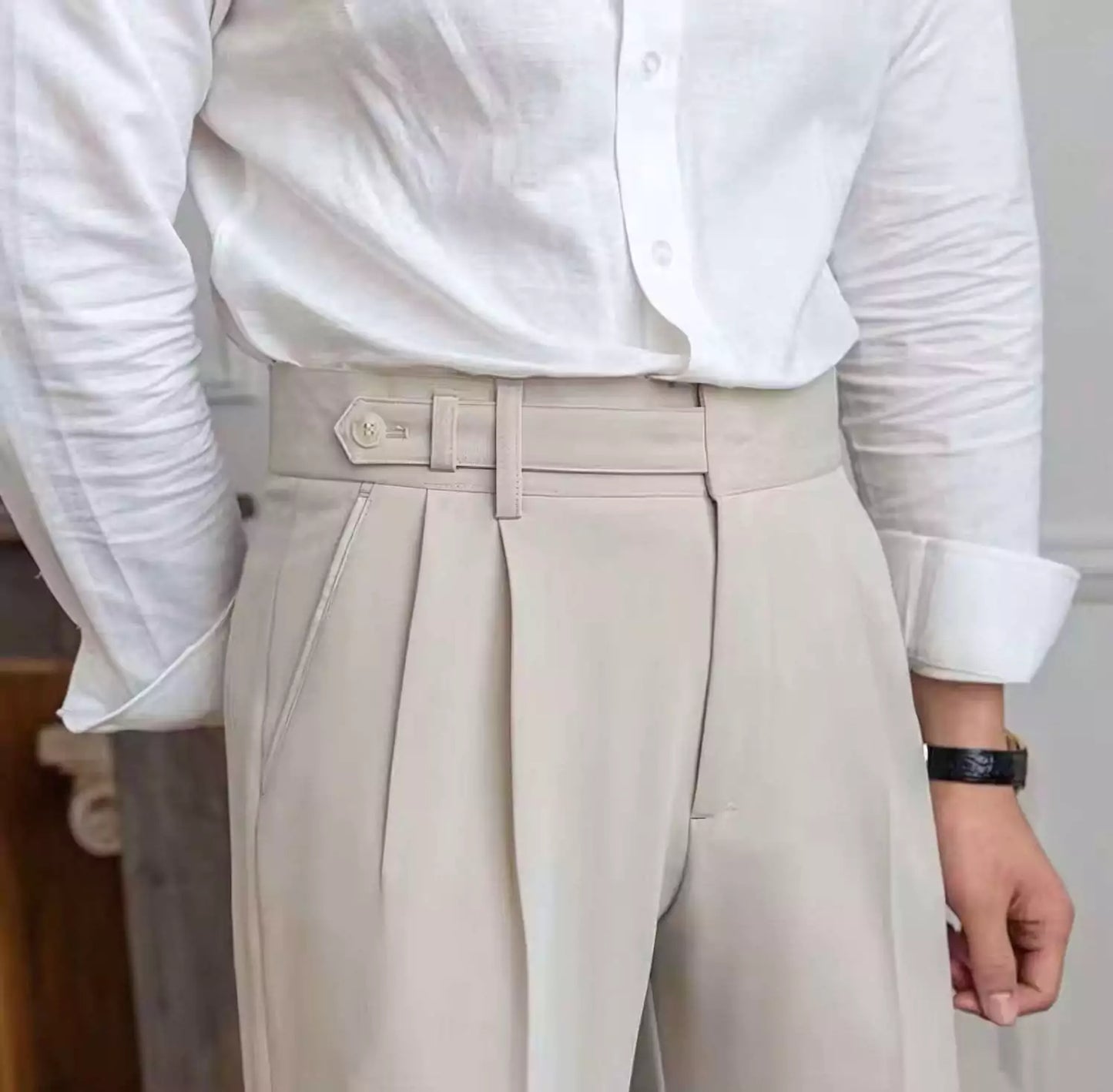 High-Waist Sterling Trouser - High-Waist Sterling Trouser: Classic Pleated Trousers for Men Alex Shogun Men's Clothes