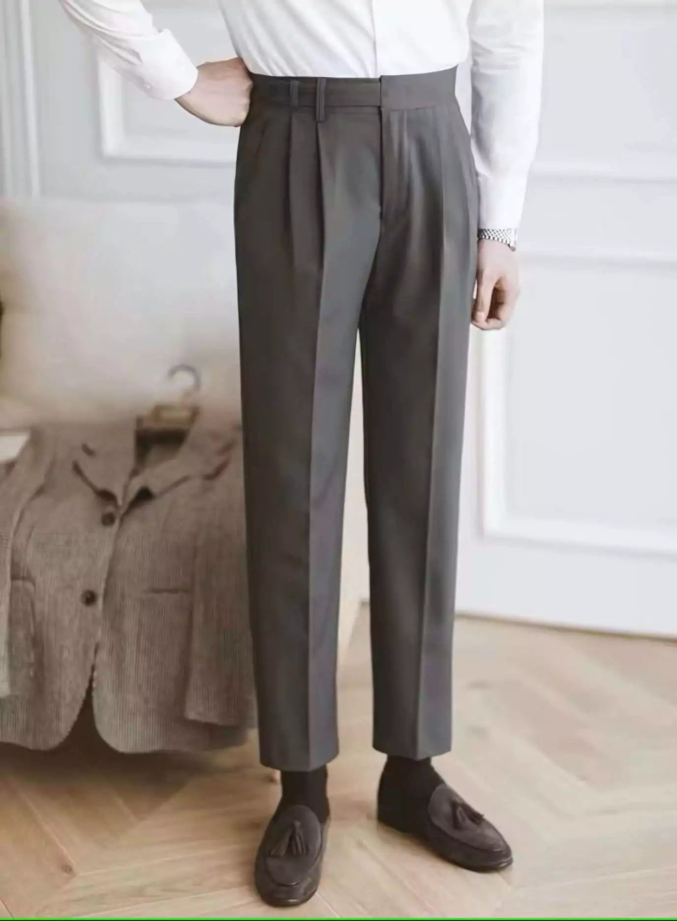 High-Waist Sterling Trouser - High-Waist Sterling Trouser: Classic Pleated Trousers for Men Alex Shogun Men's Clothes