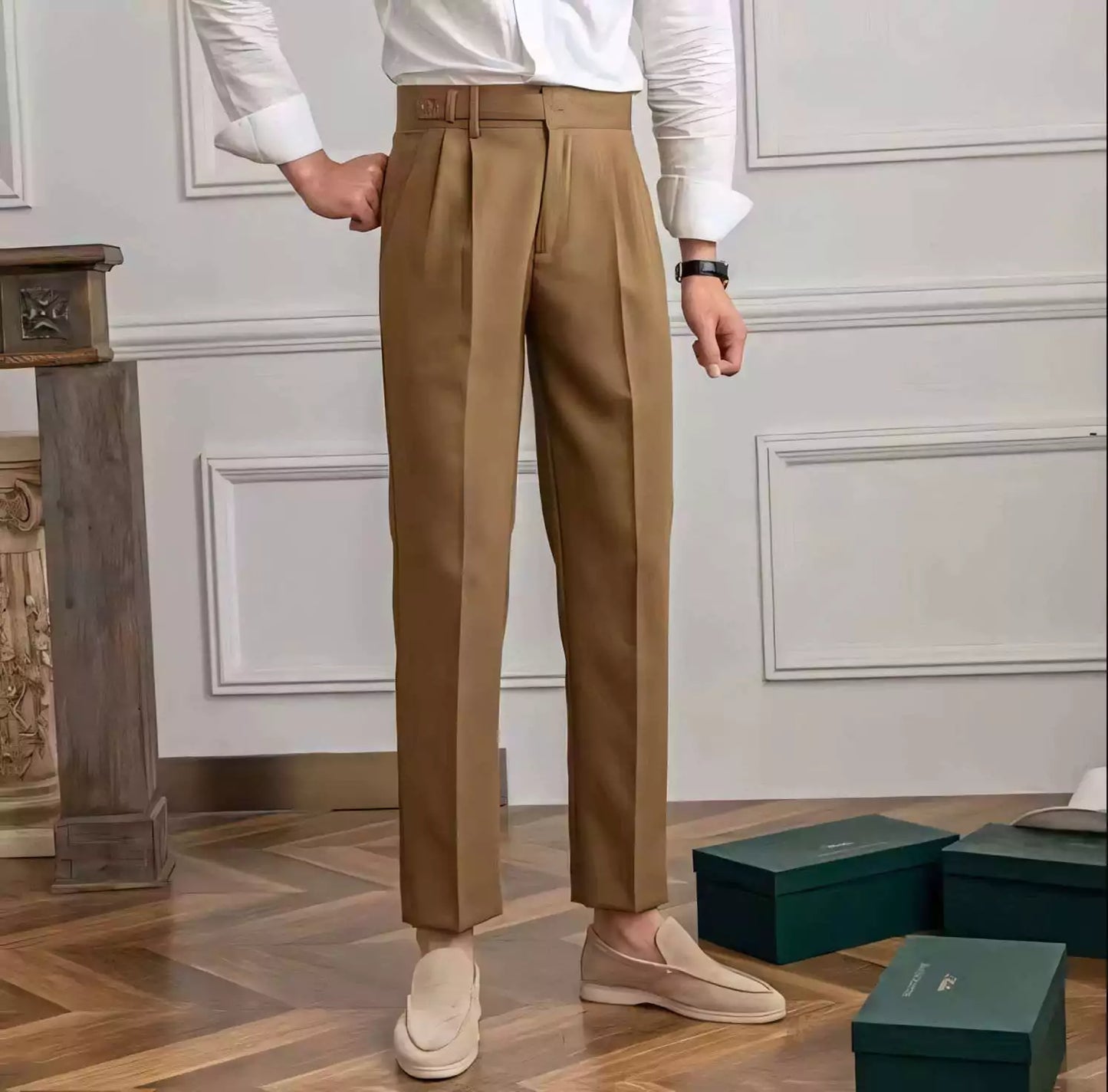 High-Waist Sterling Trouser - High-Waist Sterling Trouser: Classic Pleated Trousers for Men Alex Shogun Men's Clothes