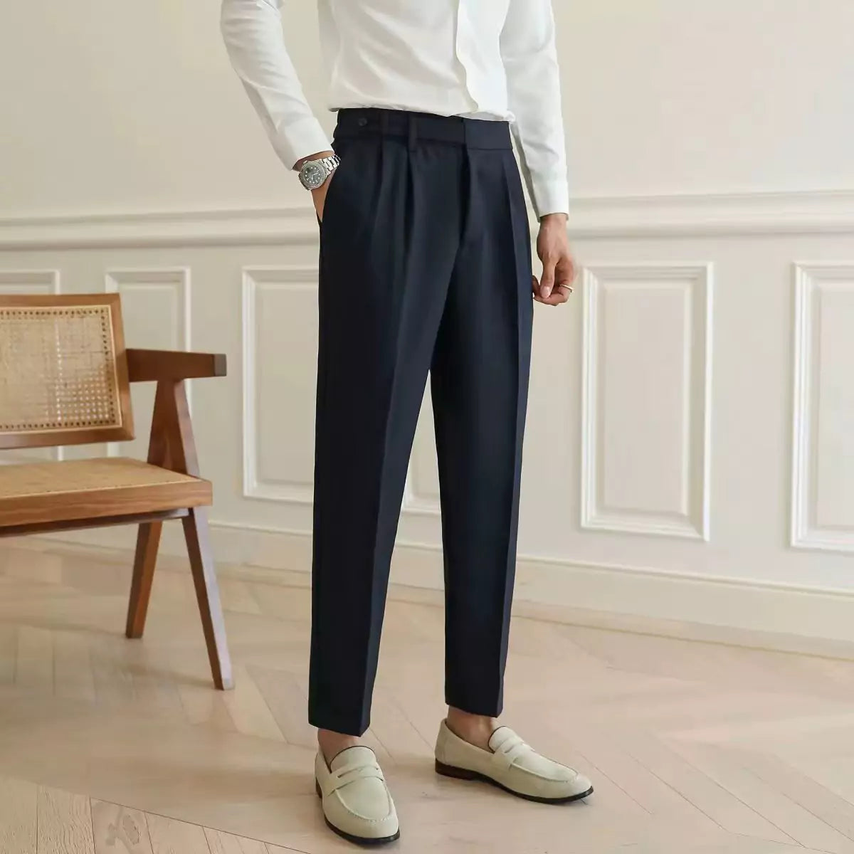 High-Waist Sterling Trouser - High-Waist Sterling Trouser: Classic Pleated Trousers for Men Alex Shogun Men's Clothes