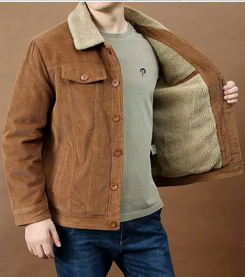 Men's Corduroy Bomber Jacket with Sherpa Lining - Men's Corduroy Bomber Jacket | Warm, Stylish, and Comfortable Alex Shogun Men's Clothes