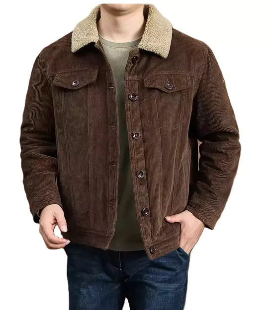 Men's Corduroy Bomber Jacket with Sherpa Lining - Men's Corduroy Bomber Jacket | Warm, Stylish, and Comfortable Alex Shogun Men's Clothes