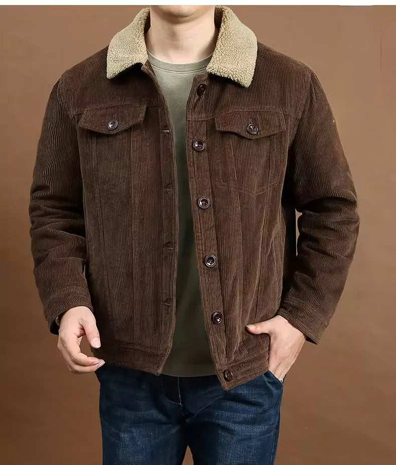 Men's Corduroy Bomber Jacket with Sherpa Lining - Men's Corduroy Bomber Jacket | Warm, Stylish, and Comfortable Alex Shogun Men's Clothes