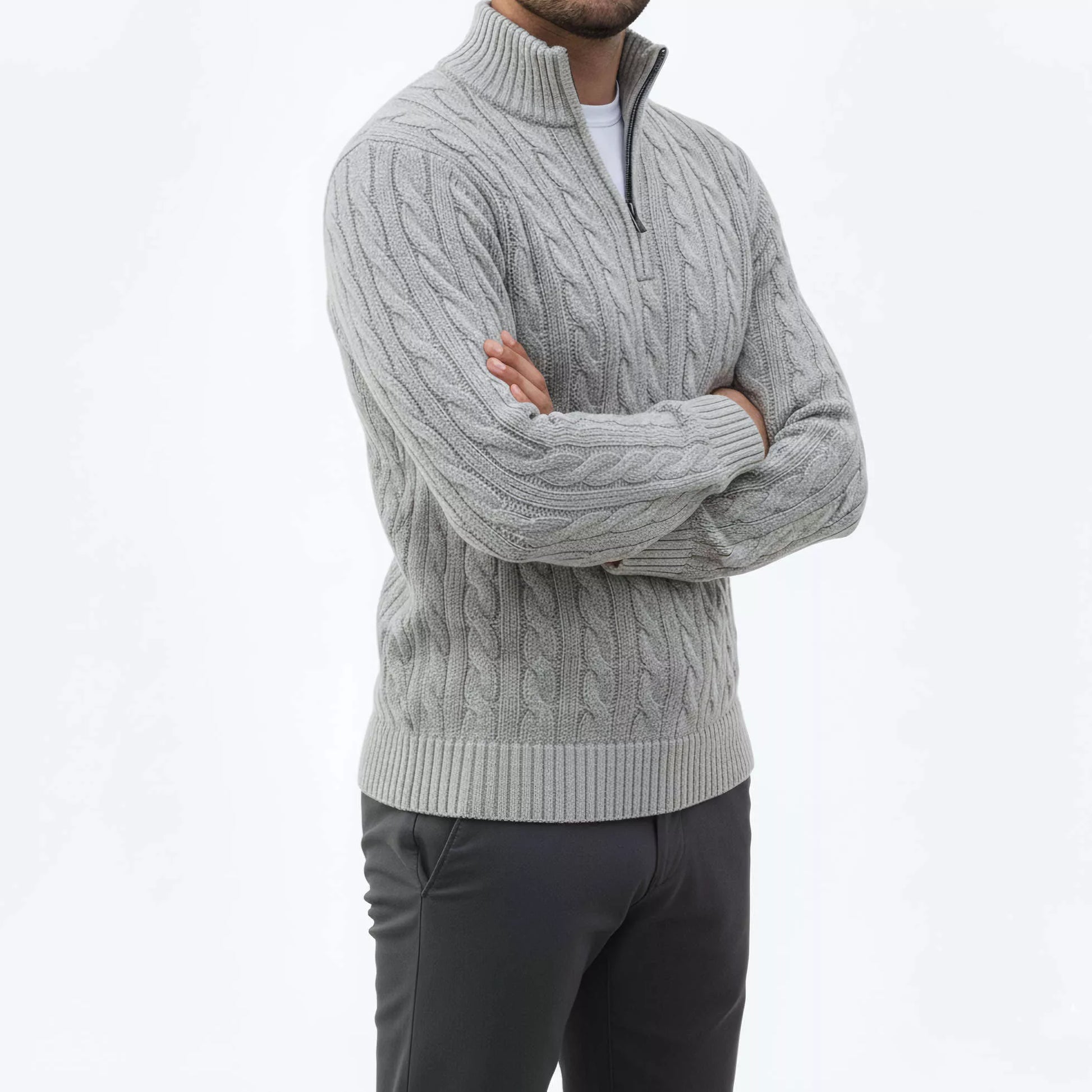 Cable Knit Quarter-Zip Sweater - Cable Knit Quarter-Zip Sweater Alex Shogun Men's Clothes