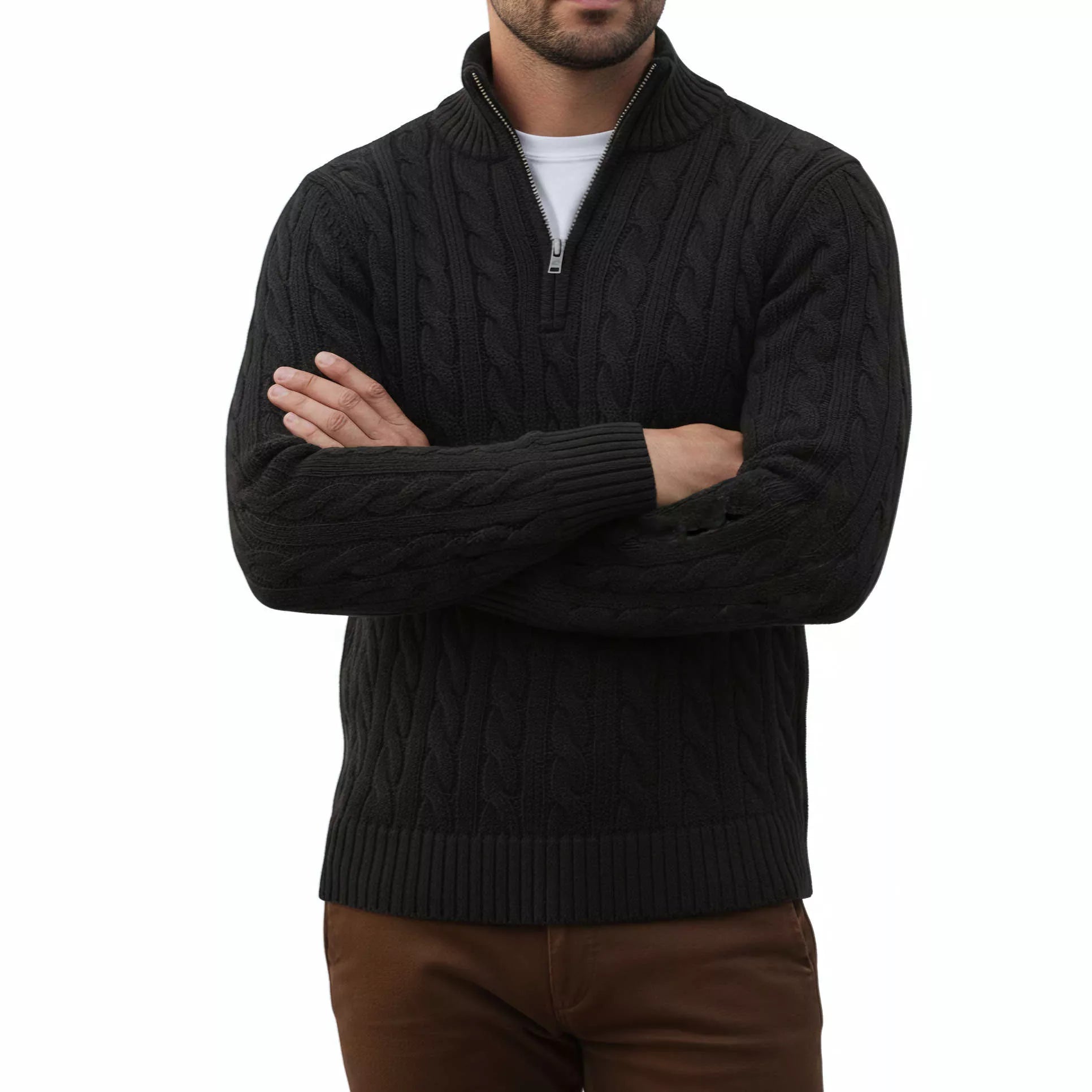 Cable Knit Quarter-Zip Sweater - Cable Knit Quarter-Zip Sweater Alex Shogun Men's Clothes