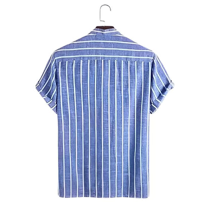 Coastal Linen Striped Short Sleeve Shirt - Men's Short Sleeve Linen Shirts: Coastal Striped - Old Money style Alex Shogun Men's Clothes