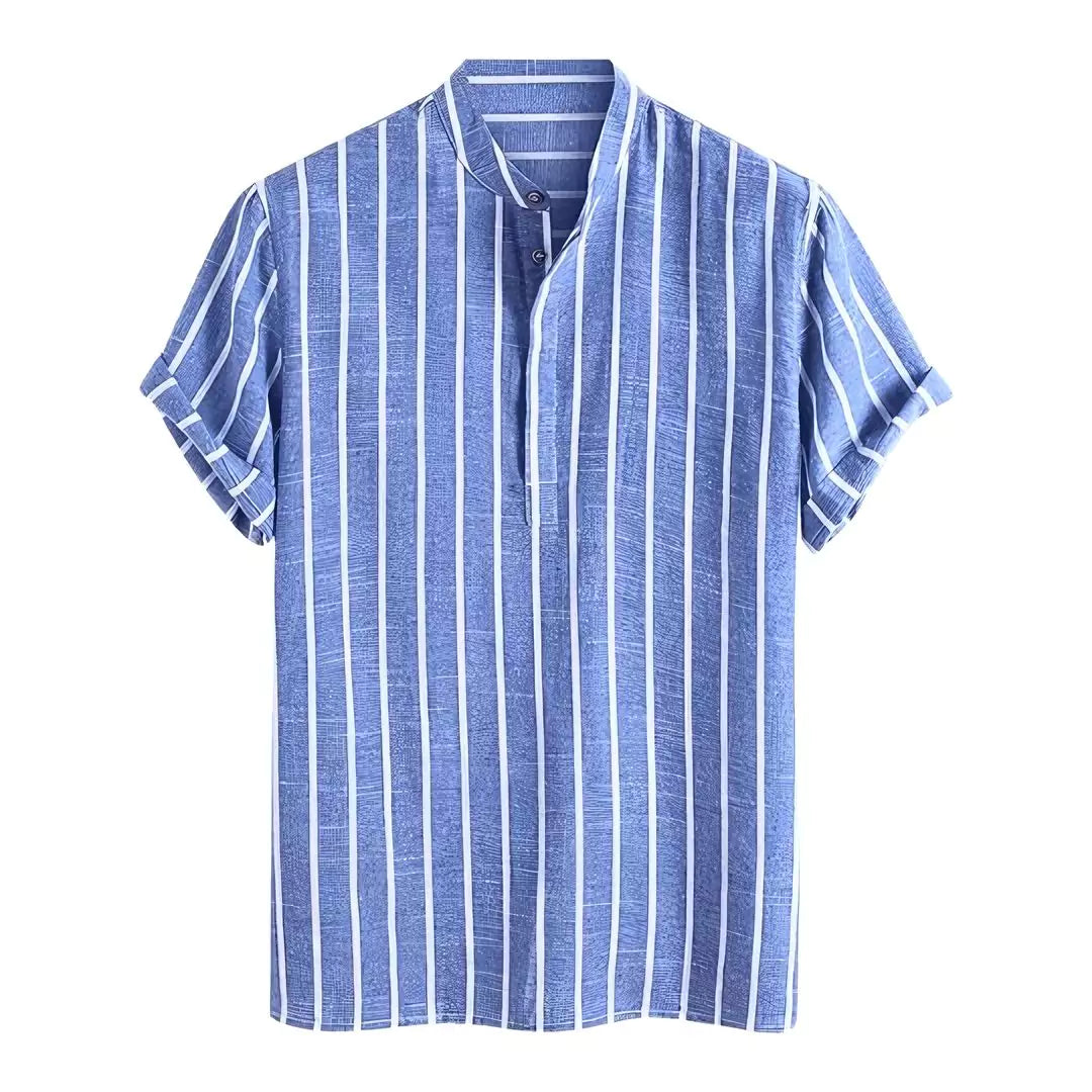 Coastal Linen Striped Short Sleeve Shirt - Men's Short Sleeve Linen Shirts: Coastal Striped - Old Money style Alex Shogun Men's Clothes