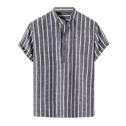 Coastal Linen Striped Short Sleeve Shirt - Men's Short Sleeve Linen Shirts: Coastal Striped - Old Money style Alex Shogun Men's Clothes