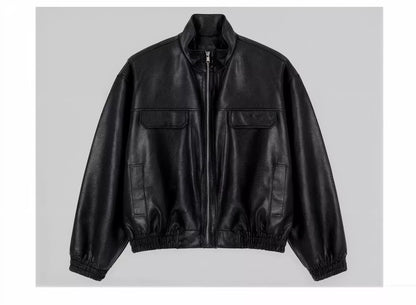 Maverick Stand Collar Leatherette Jacket - Maverick Stand Collar Leatherette Jacket Alex Shogun Men's Clothes