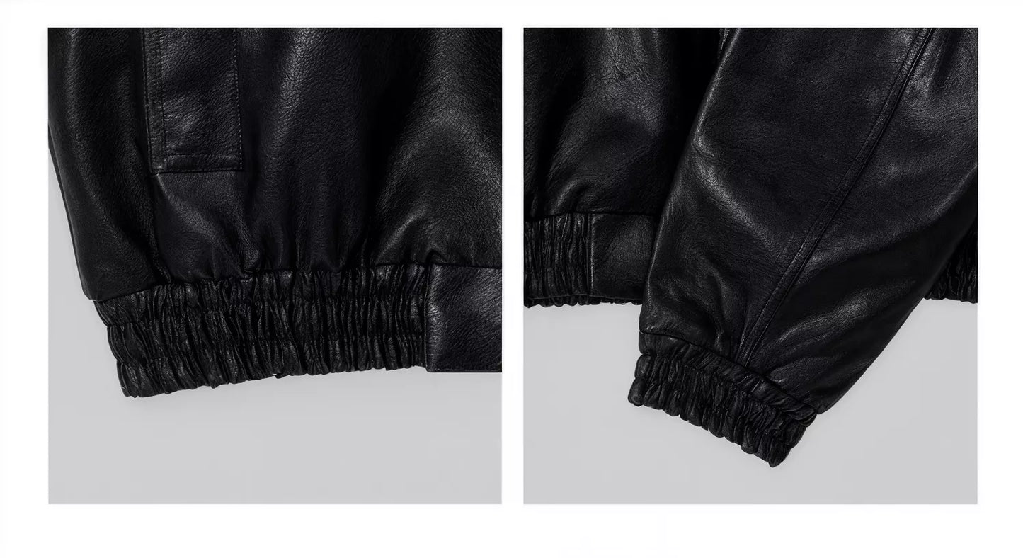 Maverick Stand Collar Leatherette Jacket - Maverick Stand Collar Leatherette Jacket Alex Shogun Men's Clothes