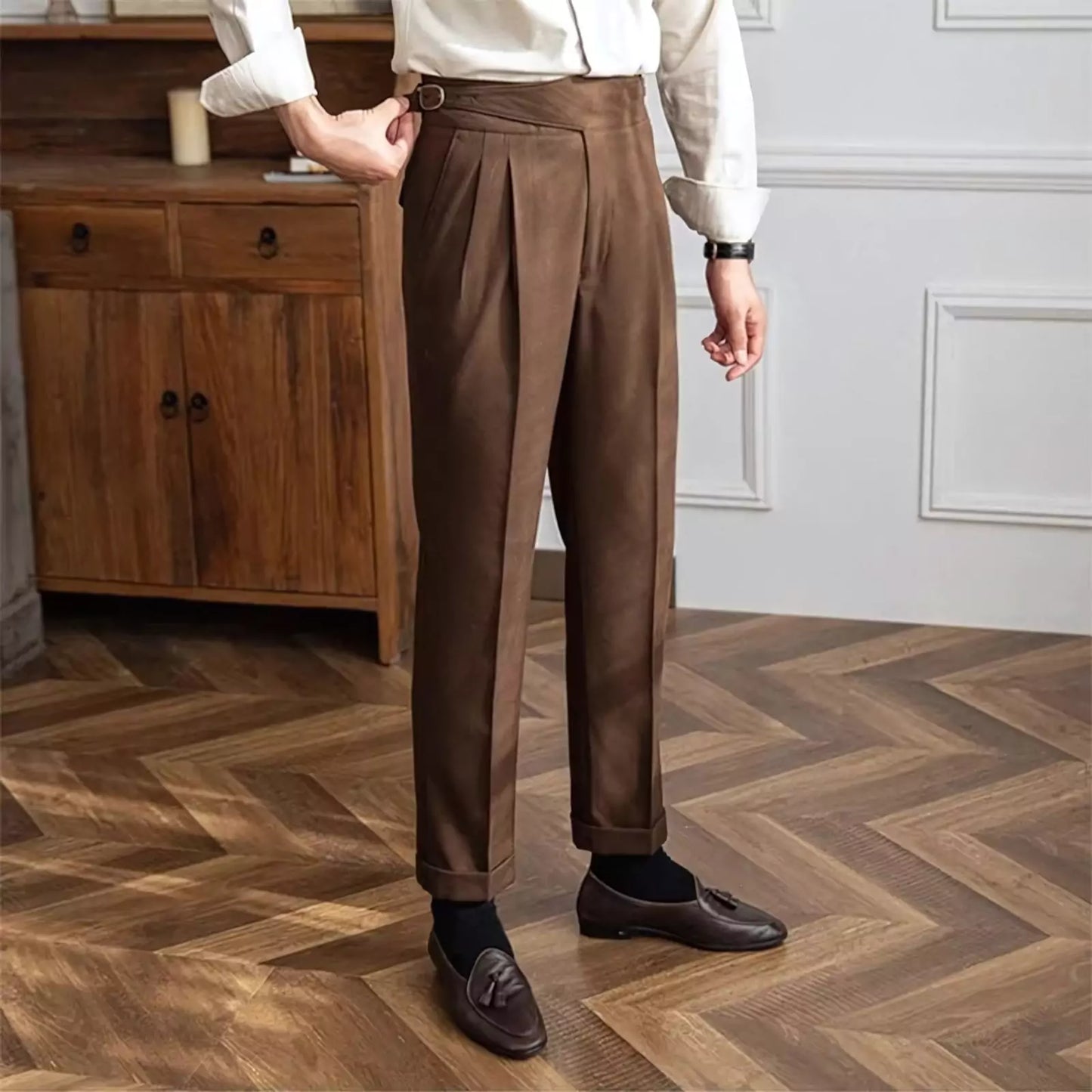 High-Waisted Cavalry Trousers -  #  pants Men's High-Waisted Cavalry Suit Trousers 