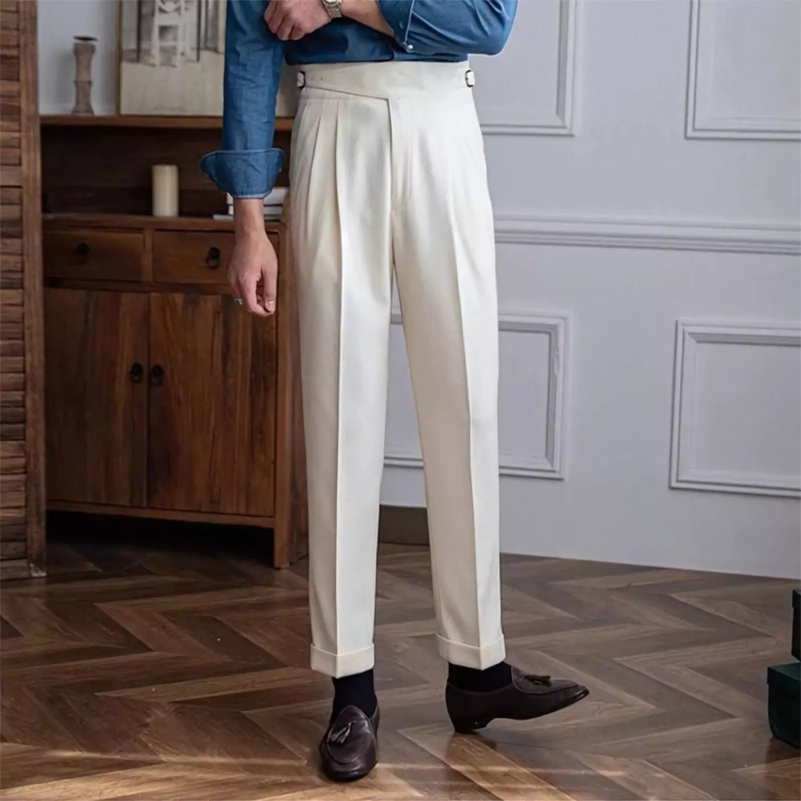 High-Waisted Cavalry Trousers -  #  pants Men's High-Waisted Cavalry Suit Trousers 