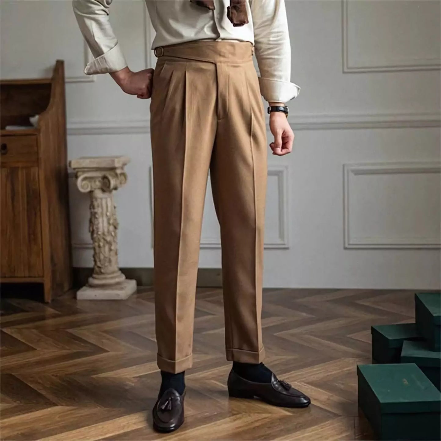 High-Waisted Cavalry Trousers -  #  pants Men's High-Waisted Cavalry Suit Trousers 