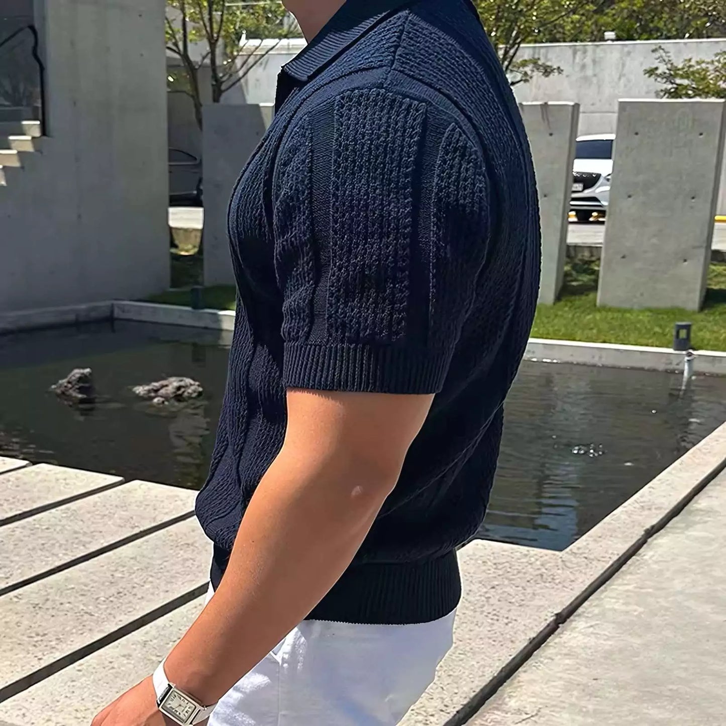 Vintage Hollow Out Knit Polo Shirt - High-Quality Men's Vintage Knit Polo Shirt - Comfortable & Breathable Alex Shogun Men's Clothes