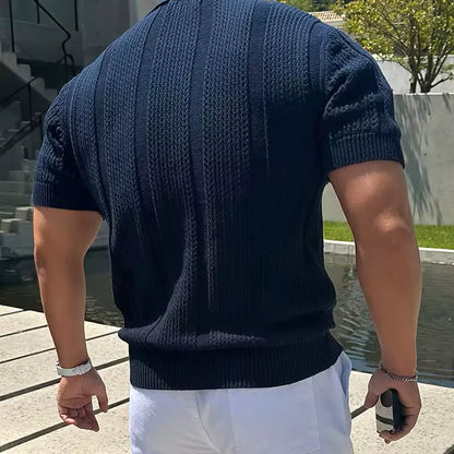 Vintage Hollow Out Knit Polo Shirt - High-Quality Men's Vintage Knit Polo Shirt - Comfortable & Breathable Alex Shogun Men's Clothes