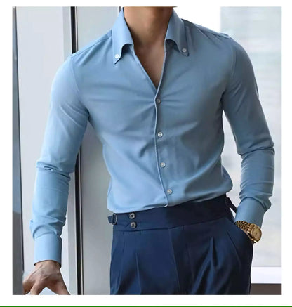 The Sartorial Slim Italian Collar Shirt -  Italian Collar Shirt: Slim Fit, Wrinkle-Free, Luxury Menswear Alex Shogun Men's Clothes