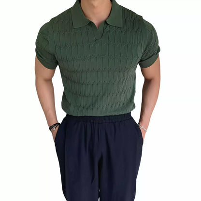 Knitted Jacquard Polo Shirt - Knitted Jacquard Polo Shirt Alex Shogun Men's Clothes