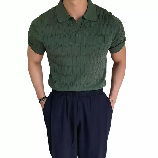 Knitted Jacquard Polo Shirt - Knitted Jacquard Polo Shirt Alex Shogun Men's Clothes