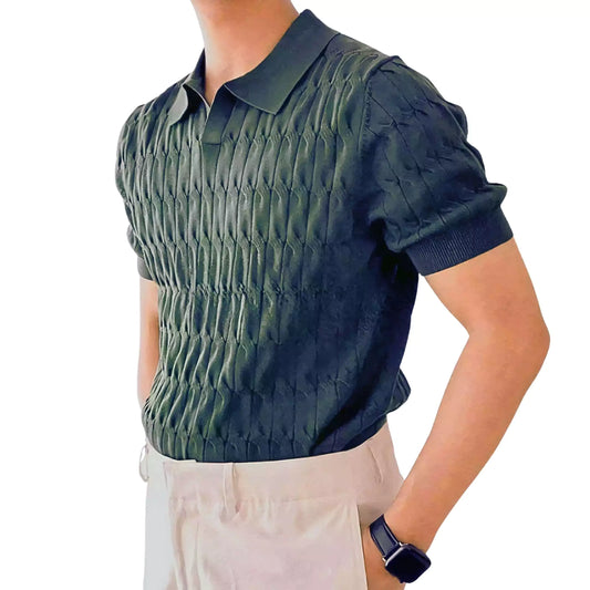 Knitted Jacquard Polo Shirt - Men's Slim Fit Polo Shirt - Knitted Jacquard, Breathable Alex Shogun Men's Clothes